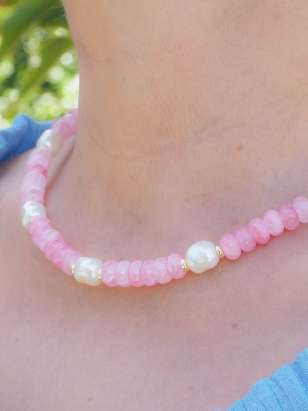 Light pink Abacus shape crystal beads with White pearls Women Choker Necklace